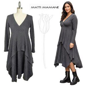 Matti Mamane Black V Neck Tier Asymmetrical Long Sleeve Dress